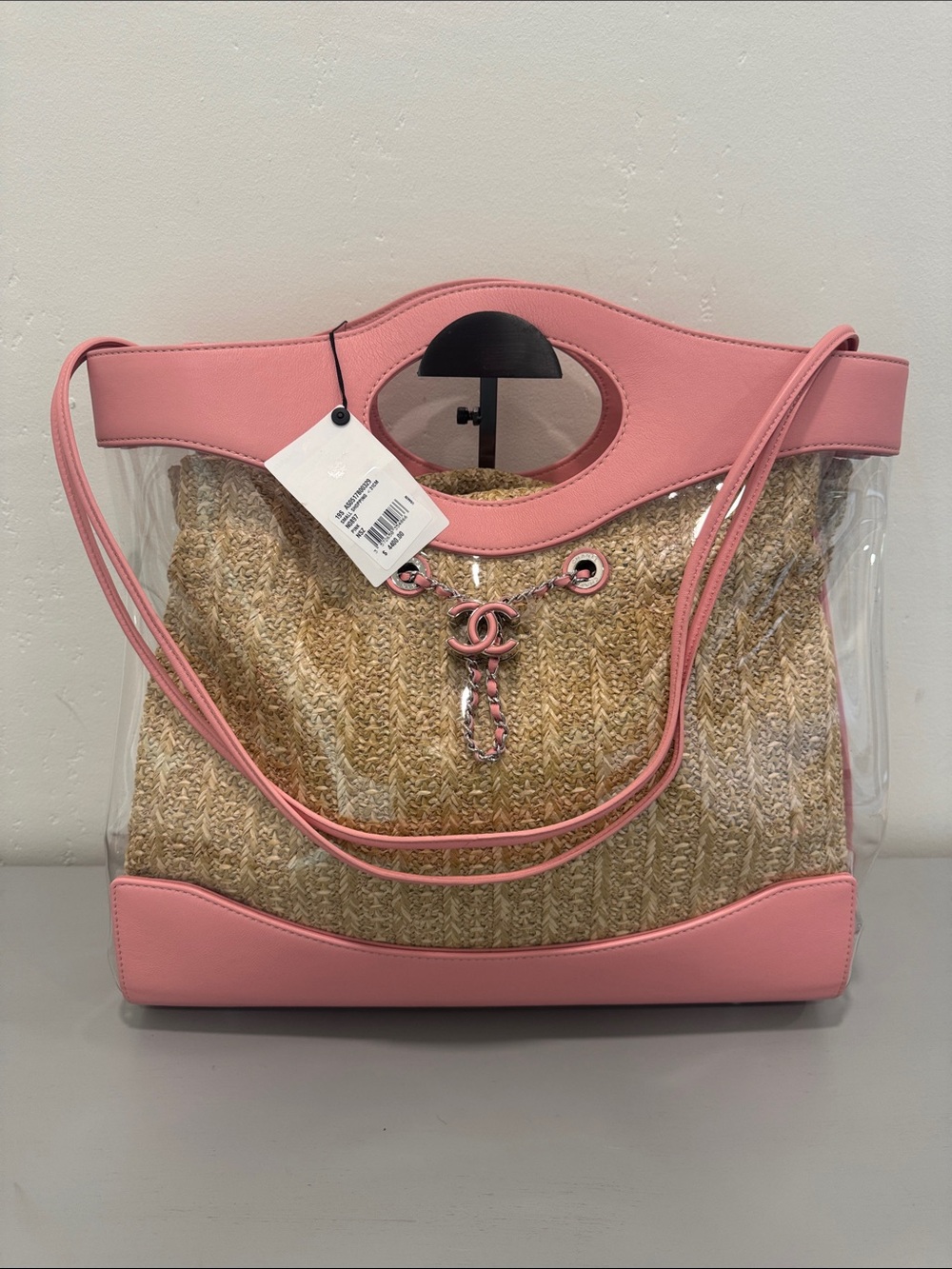 Chanel Pink PVC and Straw Tote Bag